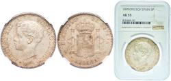 World Coins - Spain Kingdom 1899 SGV 5 Pesetas - Alfonso XIII (3rd portrait) Silver (.900) Madrid Mint (13930000) 25g NGC AU 55 Cal 28