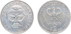 World Coins - Germany Federal Republic of Germany 1997 D 2 Deutsche Mark (Ludwig Erhard) Copper-nickel clad nickel Munich Mint (70000) 7g UNC KM 170 J 445 Schön 167