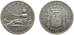 World Coins - Spain Provisional Government 1870 *18-73 DEM 2 Pesetas Silver (.835) Madrid Mint (11879646) 10g XF Cleaned KM 654