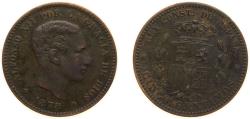 World Coins - Spain Kingdom 1878 OM 5 Centimos - Alfonso XII Bronze (95% copper, 4% tin, 1% zinc) Barcelona Mint (67954000) 5g XF KM 674