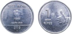 World Coins - India Republic 2009 ° 1 Rupee Stainless steel Noida Mint 4.85g AU KM 331