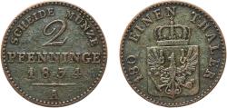 World Coins - Germany Kingdom of Prussia German states 1854 A 2 Pfenninge - Friedrich Wilhelm IV Copper Berlin Mint 2.92g VF  AKS 91 Olding FR 336, 349 Jaeg 9 Pr 51 KM 452 Neum Pruss/Kön 37, 50