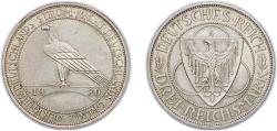 World Coins - Germany - 1871-1948 Weimar Republic 1930 A 3 Reichsmark (Liberation of Rhineland) Silver (.500) (1734080) 15.03g AU KM 70 J 345