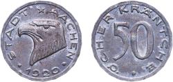 World Coins - Germany Aachen, City of Weimar Republic 1920 50 Pfennig - Aachen Iron L. Chr. Lauer Mint (623725) 4.92g UNC  Funck 1.11A Men05 70.35 Men18 99.35