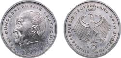 World Coins - Germany Federal Republic of Germany 1981 G 2 Deutsche Mark (Konrad Adenauer) Copper-nickel clad nickel (Cladding: 75% Copper, 25% Nickel; Core: 100% Nickel) Staatliche Münze Baden