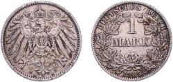 World Coins - Germany Second Empire 1905 A 1 Mark - Wilhelm II (type 2 - small shield) Silver (.900) (Ag 900, Cu 100) Berlin Mint (10303492) 5.52g XF  KM 14 AKS 2 J 17 Schön 18