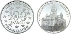 World Coins - France Fifth Republic 1997 100 Francs / 15 Euro St. Nicholas Cathedral, Helsinki