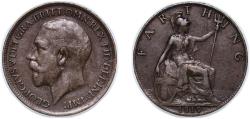 World Coins - Great Britain United Kingdom 1919 1 Farthing - George V Bronze Royal Mint (Tower Hill) (15089400) 2.85g XF KM 808