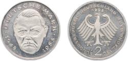 World Coins - Germany Federal Republic of Germany 1998 J 2 Deutsche Mark (Ludwig Erhard) Copper-nickel clad nickel Hamburgische Münze Mint (70000) 7g UNC KM 170 J 445 Schön 167