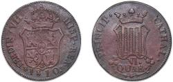 World Coins - Spain Principality of Catalonia Kingdom 1810 6 Quartos - Ferdinand VII (VI QUAR) Copper Barcelona Mint 13.2g XF Cal 1514 KM 116