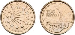 World Coins - Spain Kingdom 1993 M 100 Pesetas (Way of St. James) Aluminium bronze (88.4% copper, 5% nickel, 5% aluminium, 1% iron, 0.6% manganese) Royal Mint of Spain (39723000) 9.25g UNC  KM