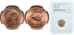 World Coins - Great Britain Kingdom 1941 1 Farthing - George VI (with 'IND:IMP') Bronze Royal Mint (Tower Hill) (27312000) 2.83g NGC MS 63  KM 843 Sp 4116