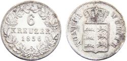 World Coins - Germany States Kingdom of Württemberg Wilhelm I 1856 6 Kreuzer