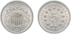 Us Coins - United States Federal republic 1869 5 Cents "Shield Nickel" (without rays) Copper-nickel (16395000) 4.95g AU KM 97
