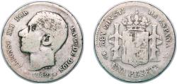 World Coins - Spain Kingdom 1882 MSM 1 Peseta - Alfonso XII (2nd portrait) Silver (.835) Madrid Mint 4.7g F KM 686 Cal 56