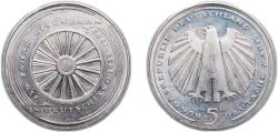World Coins - Germany Federal Republic of Germany 1985 G 5 Deutsche Mark (Eisenbahn in Deutschland) Copper-nickel clad nickel Staatliche Münze Baden-Württemberg Mint (8000000) 10g UNC KM 163 J