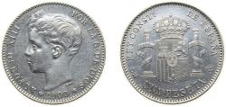 World Coins - Spain Kingdom 1900 *19-00 SMV 1 Peseta - Alfonso XIII (3rd portrait) Silver (.835) Madrid Mint (18650000) 5g XF KM706 Cal41