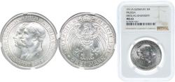 World Coins - Germany Kingdom of Prussia 1911 A 3 Mark - Wilhelm II (Wroclaw University) Silver (.900) Berlin Mint (400000) 16.67g NGC MS 63  KM 531 J 108 AKS 138