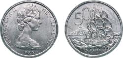 World Coins - New Zealand 1980 50 Cents - Elizabeth II (2nd portrait) Copper-nickel 13.87g UNC KM 37.1 KM 37.2 Schön 37.1