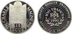 World Coins - France Fifth Republic 1990 100 Francs / 15 Ecus Charlemagne