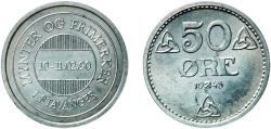 World Coins - Norway 1990 Token - 50 Ore 1945 Stavanger Mynter og Frimerker Aluminum 3.96g UNC