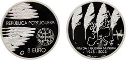 World Coins - Portugal Third Republic 2005 INCM 8 Euros (End of World War II; proof issue) Silver (.925) Lisbon Mint (28090) 31.1g PF  KM 773a