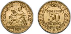 World Coins - France 1923 50 Centimes (Chambers of Commerce) Copper-aluminium (119583707) 2.2g UNC Franc 2014 191 Gad 1789 421 KM 884 Schön 196 GEM 82.2 / 82.3