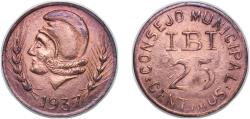 World Coins - Ibi, Municipality of 1937 25 Centimos (Ibi; without map) Copper 3.96g AU KM 1.1 TurróPV 835