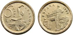 World Coins - Spain Kingdom Juan Carlos I 1994 5 Pesetas Autonomous communities of Spain, Aragon