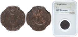 World Coins - France Kingdom 1742 H 1⁄60 Ecu / 2 sols - Louis XV (Sou Marque/Double Sol) Billon (.208 silver) La Rochelle Mint (26000) 2.184g NGC VF 35  Dy royales 1690 KM 500 Ciani 2138