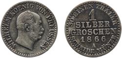 World Coins - Germany Kingdom of Prussia 1866 A 1 Silbergroschen - William I Billon (.220 silver) Berlin Mint 2.12g XF  AKS 103 Olding FR 415, 418, 421 Jaeg 9 Pr 89 KM 485 Neum 14
