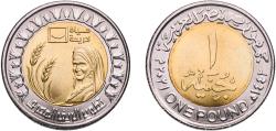 World Coins - Egypt Arab Republic of Egypt AH1442 (2021) 1 Pound (Decent life) Bimetallic: brass plated steel centre in nickel plated steel ring Cairo Mint (15000000) 8.45g BU  KM 1070