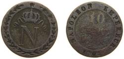 World Coins - France Second Empire 1808 A 10 Centimes - Napoleon I Billon (.200 silver) Paris Mint (6267644) 1.93g VF F 130 Gad 190 KM 676