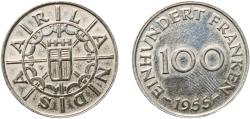 World Coins - Germany Saar Saar French Protectorate 1955 100 Franken Copper-nickel (75% Copper, 25% Nickel) Paris Mint (11000000) 6.07g AU  KM 4 J 804 Schön 4