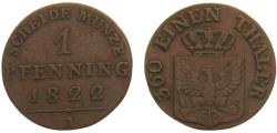World Coins - Germany States Kingdom of Prussia Friedrich Wilhelm III 1822 A 1 Pfenning 1.6g