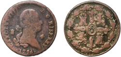 World Coins - Spain Kingdom 1796 4 Maravedis - Carlos IV Copper Real ingenio de Segovia Mint 5.1g F  KM 427 Cal 1500
