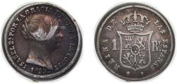 World Coins - Spain Kingdom 1853 1 Real - Isabel II Silver (.900) Seville Mint 1.21g VF KM 598.3