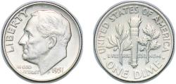 Us Coins - United States Federal republic 1951 D 1 Dime "Roosevelt Silver Dime" Silver (.900) United States Mint of Denver, (52200000) 2.5g UNC KM 195 Schön 197