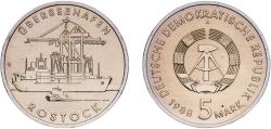 World Coins - Germany German Democratic Republic Democratic republic 1988 A 5 Mark (City of Rostock) Nickel brass Berlin Mint (496801) 9.58g UNC KM 121