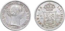 World Coins - Spain Kingdom 1852 1 Real - Isabel II Silver (.900) Madrid Mint 1.3g XF KM 598 Cal 397