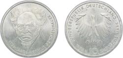 World Coins - Germany 1988 D 10 Deutsche Mark (Arthur Schopenhauer) Silver (.625) Munich Mint (8000000) 15.38g UNC  KM 168 J 443 Schön 168