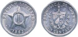 World Coins - Cuba Second Republic 1963 1 Centavo (Patria y Libertad) Aluminium (aluminium 97.15%, magnesium 2.5%, manganese 0.35%) Havana Mint (200020000) 0.75g AU KM 33.1 JMA 10-19 Y 27 Schön