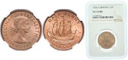 World Coins - Great Britain 1956 ½ Penny - Elizabeth II (1st portrait; without 'BRITT:OMN') Bronze (21799200) 5.67g NGC MS 64  KM 896 Sp 4158