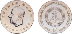 World Coins - Germany German Democratic Republic Democratic republic 1975 5 Mark (Thomas Mann) Copper-nickel Berlin Mint (102355) 12.27g UNC KM 54