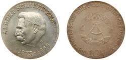 World Coins - Germany German Democratic Republic 1975 10 Mark (Albert Schweitzer) Silver (.625) Berlin Mint (101100) 17g UNC KM 56 Schön 57 J 1554 AKS 64