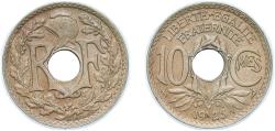 World Coins - France Third Republic 1923 10 Centimes Copper-nickel (18701104) 3.87g AU F 138 Gad 286 Schön 194a KM 866a