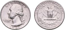 Us Coins - United States Federal republic 1961 D ¼ Dollar "Washington Silver Quarter" Silver (.900) Denver Mint (83656928) 6.17g XF  KM 164 Schön 168