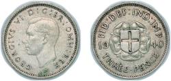 World Coins - Great Britain United Kingdom 1940 3 Pence - George VI (incl. Colonial) Silver (.500) Royal Mint (Tower Hill) (7914400) 1.41g AU KM 848 Sp 4085