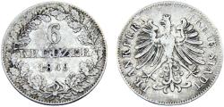World Coins - Germany States Free imperial city of Frankfurt 1849 6 Kreuzer