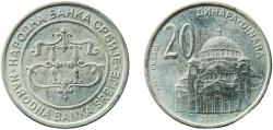 World Coins - Serbia 2003 20 Dinars Nickel brass (70% Copper, 12% Nickel, 18% Zinc) Belgrade Mint (25497500) 9g BU  KM 38 Schön 185